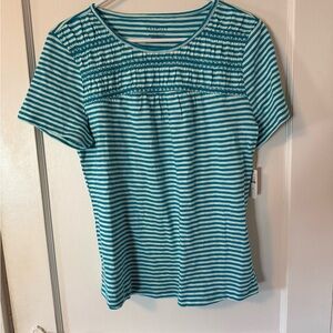 Talbots Teal Striped Short Sleeve Top